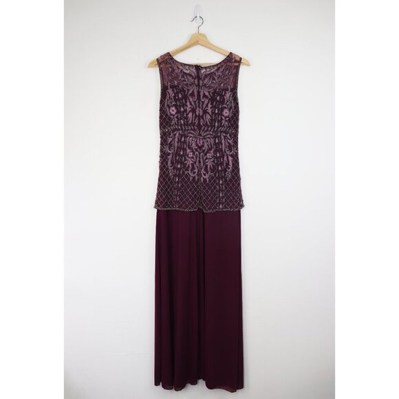 Pisarro Nights Beaded Bodice Mock Two-Piece Gown Maxi Dress Embellished Plum 2 - Picture 8 of 10